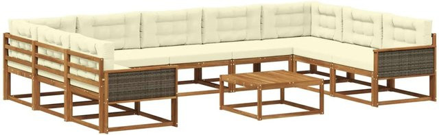 vidaXL Outdoor-Sofagarnitur in U-Form aus Akazienholz mit 10 Kissen in Braun und Beige - Bild 1