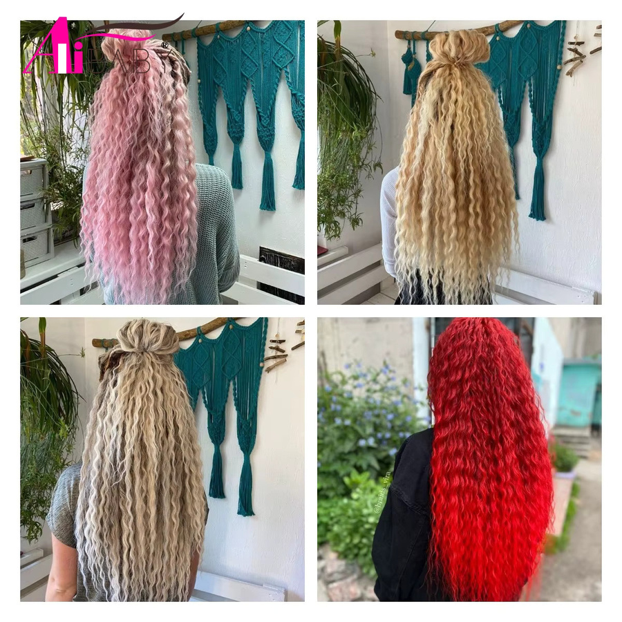 Alibaby Haarverlängerung synthetisch, rot rosa Ombre, glatt gewellt - Bild 2