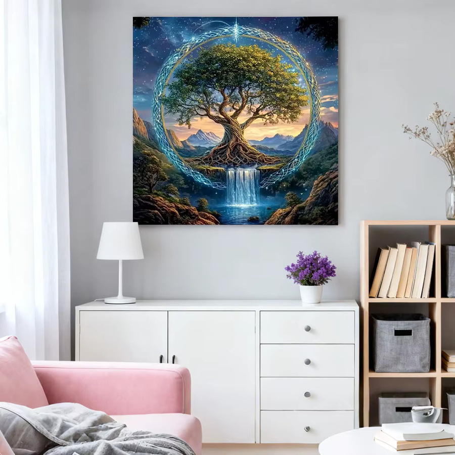 HUACAN Diamant-Mosaik-Set Baumlandschaft mit Wasserfall als Wanddekoration, B/H: 20 x 20 cm - Bild 3
