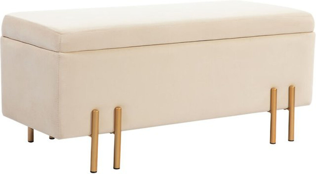 HOMCOM Polsterbank mit Stauraum in Samtoptik und Metallbeinen, moderne Sitztruhe für Wohnzimmer, Schlafzimmer oder Flur, Beige, B/T/H: 100 x 40 x 42 cm - Bild 1