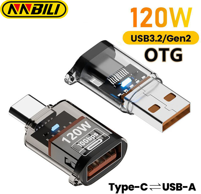 NNBILI USB-C OTG-Adapter 120W USB 3.2 Gen2 Buchse auf USB-C-Stecker in Blau für Schnellladung und Datensynchronisation mit iPhone 15 16 Pro Max, Samsung, iPad und Laptop - Bild 1