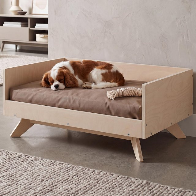 Tierbett MCW aus Holz mit Kissen in Natur und Beige, B/T/H: 72 x 32 x 50 cm - Bild 1