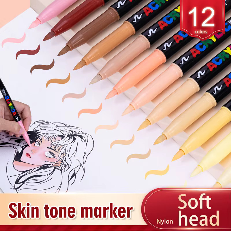 Kolorowys Acryl Marker Stifte mit Nylon Soft Brush Spitze für Hauttöne und Figurenmalerei, Multicolour - Bild 2