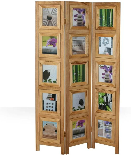 Homestyle4u 3-tlg. Paravent aus Holz und Plexiglas in Braun, Höhe: 161 cm, Breite: 93 cm - Bild 1
