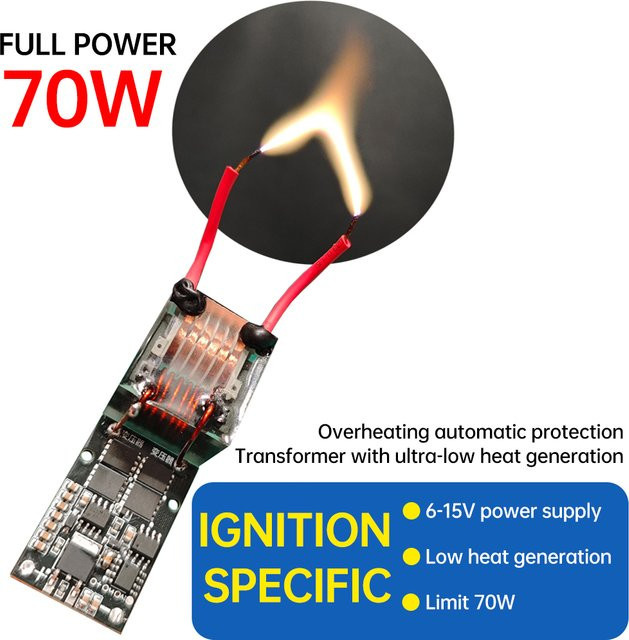 Gaqqee Lichtbogenzünder Hochspannungsmodul DC 6-15V zu AC 10kV-25kV Transformator 70W in Schwarz - Bild 1