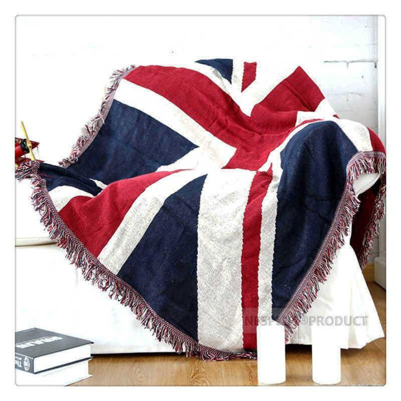 Luxus Sofadecke von JMG Household Supplies mit UK und USA Flaggen Design, gestrickter Überwurf aus Baumwolle und Polyester mit Quasten, Multicolour, B: 130 cm, T: 180 cm - Bild 5