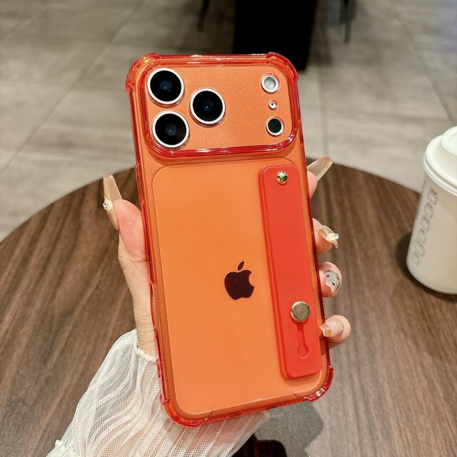 Stoßfeste Silikon Handyhülle mit fluoreszierendem Armband und Ständer für Apple iPhone 17 Pro Max, 16, 15, 14, 13, 12, 11 Plus in Transparent/Orange - Bild 1