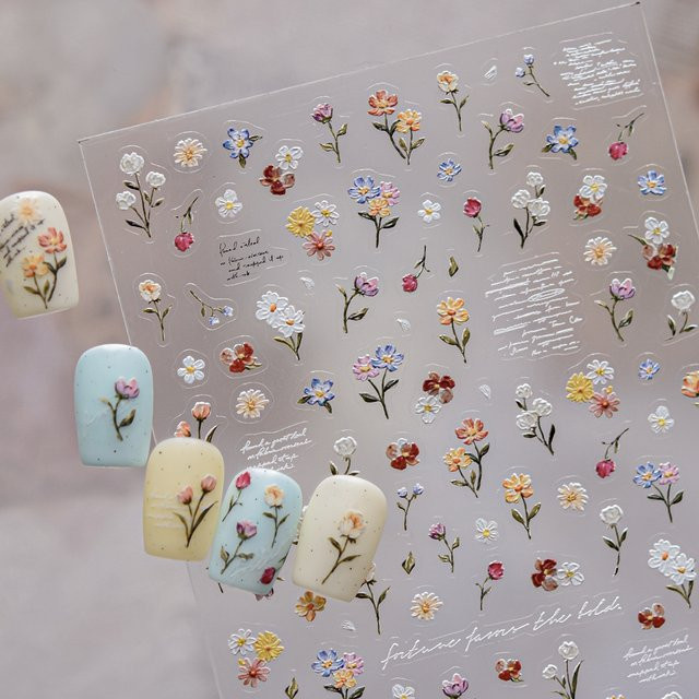 NAILFYOU Nagelaufkleber Wildblumen 5D Vintage Ölgemälde Textur, Unisex - Bild 1