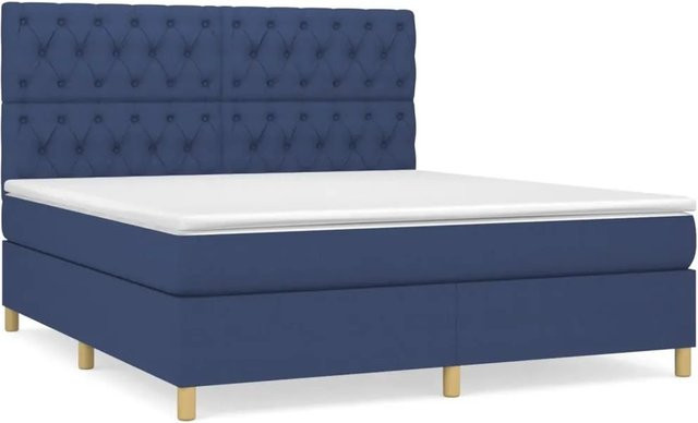 vidaXL Boxspringbett Hybrid mit Matratze und Taschenfederkern, Blau, B/T/H: 160 x 200 x 128 cm - Bild 1