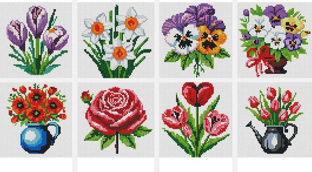 Huacan 8er Set DIY Diamantmalerei mit Blumenmotiven Rose und Tulpe in Mehrfarbig für Wanddeko und Weihnachtsgeschenke - Bild 1
