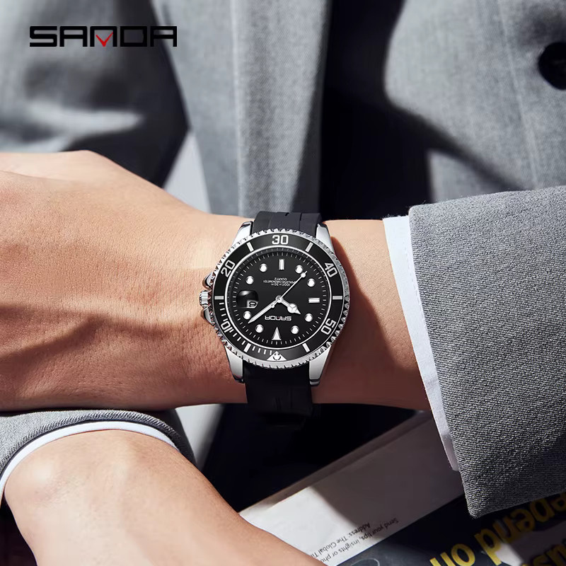 SANDA Armbanduhr Quarz, Edelstahl, Schwarz, Silber, Herren - Bild 2