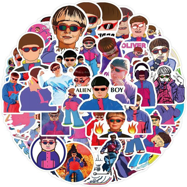 60 Stück Oliver Tree Cartoon Aufkleber aus wasserfestem PVC in Schwarz und Multicolour zur Dekoration von Handy, Handtasche und Notizbuch - Bild 1