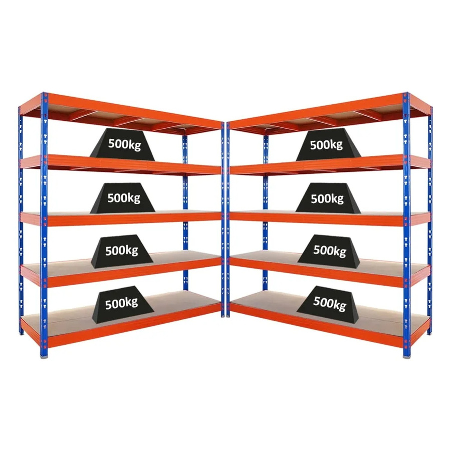 PROREGAL Rhino Schwerlastregal Set aus 2 Stück, Blau/Orange, 5 Spanplatten-Ebenen, B/T/H: 200 x 60 x 200 cm - Bild 2