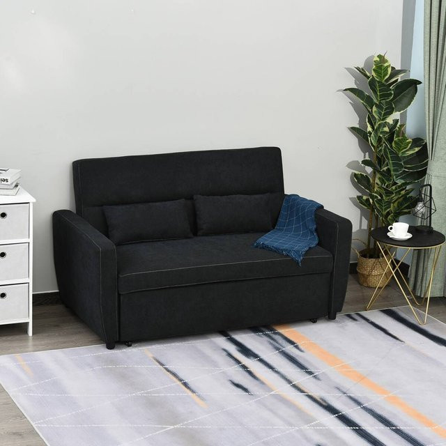 HOMCOM Schlafsofa 2-Sitzer mit Bettfunktion in Schwarz aus Samtoptik, B/H/T: 148 x 89 x 82 cm - Bild 3