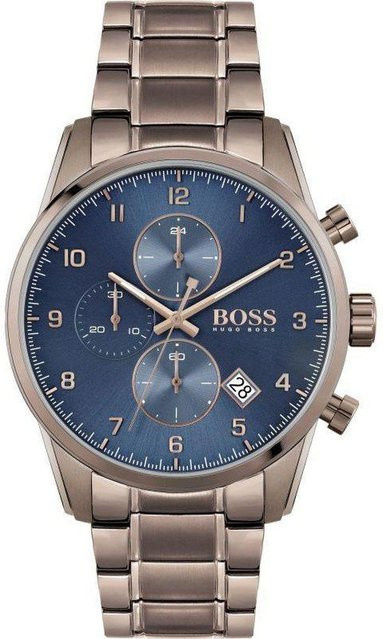 Hugo Boss Chronograph, Quarz, Edelstahl, 44 mm, Herren, Silber, Blau - Bild 1