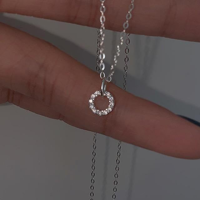Halskette 925 Sterling Silber, Diamant, Doppelkreis Anhänger, Damen, 45cm, black - Bild 1