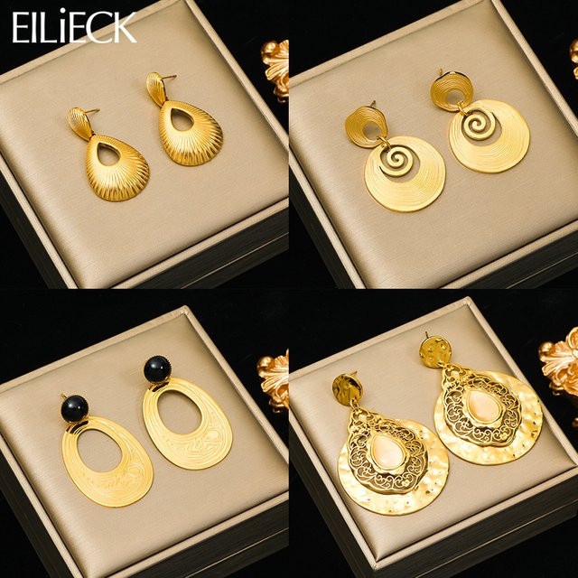 EILIECK Ohrringe, Edelstahl, Gold, Damen, Geometrische Tropfen - Bild 1