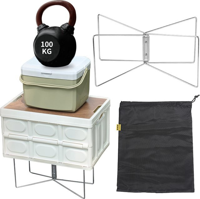 MOJOYCE Klappbare Camping-Box aus Edelstahl in Silber als Aufbewahrungsbox und Stützregal für den Außenbereich - Bild 1