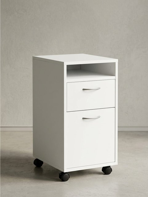 KADIMA DESIGN Rollcontainer Schreibtisch-Unterschrank in Weiß mit 1 Tür und schwarzen Rollen, B/T/H: 33 x 63 x 38 cm - Bild 1