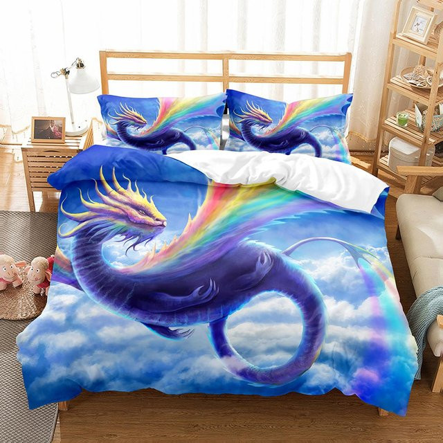 Bettwäsche-Set mit Cartoon Drache Design von Binchi Outdoor Product, Blau, Material Mikrofaser, B/L: 172 x 218 cm - Bild 1