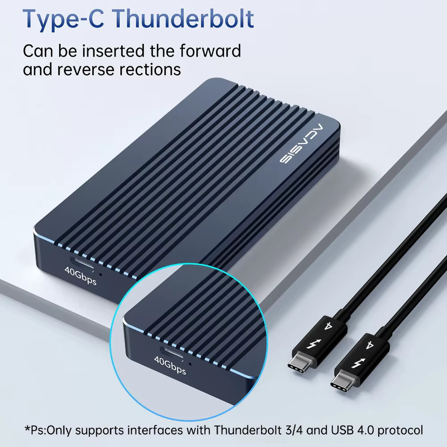 Acasis USB 4.0 NVMe M.2 SSD-Gehäuse aus Aluminium mit 40Gbps für Thunderbolt 4/3 und USB4, unterstützt M- und B&M-Key 2280 SSDs, USB-C, Silber/Grau - Bild 4