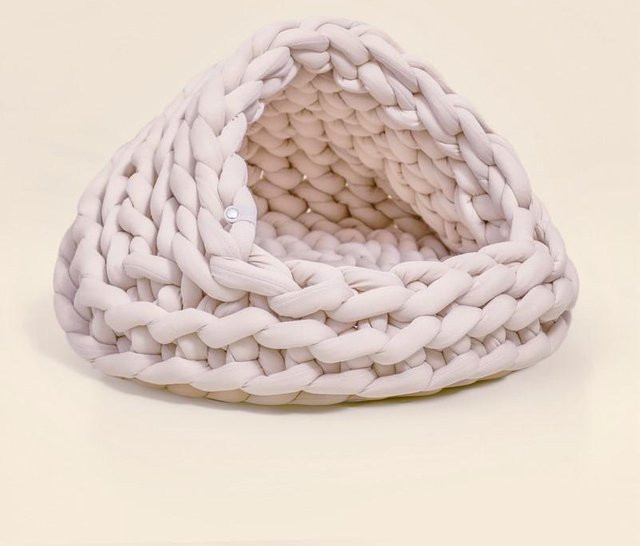 Yiran Furniture Gestricktes Katzenhaus und Hundehaus in Beige mit Durchmesser: 30 cm - Bild 1
