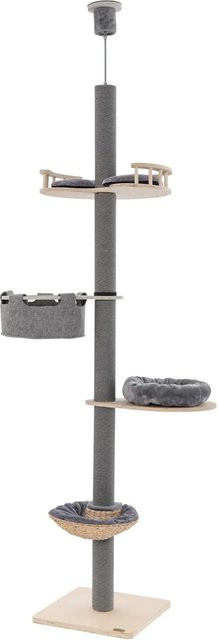 Costway Deckenhoher Kratzbaum in Grau mit 5 Etagen, Hängematte und Korb - Bild 1