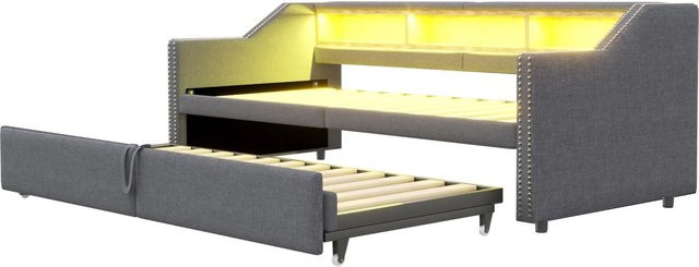 Merax Schlafsofa mit LED-Beleuchtung, USB-Ladeanschluss und Stauraum, Dunkelgrau, B/T/H: 180 x 200 cm - Bild 1