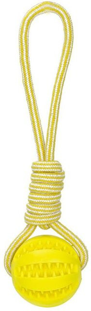 Yiran Furniture Leckerli-Bälle für Haustiere mit Seil, Hundespielzeug aus Gummi, gelb, 5cm - Bild 1
