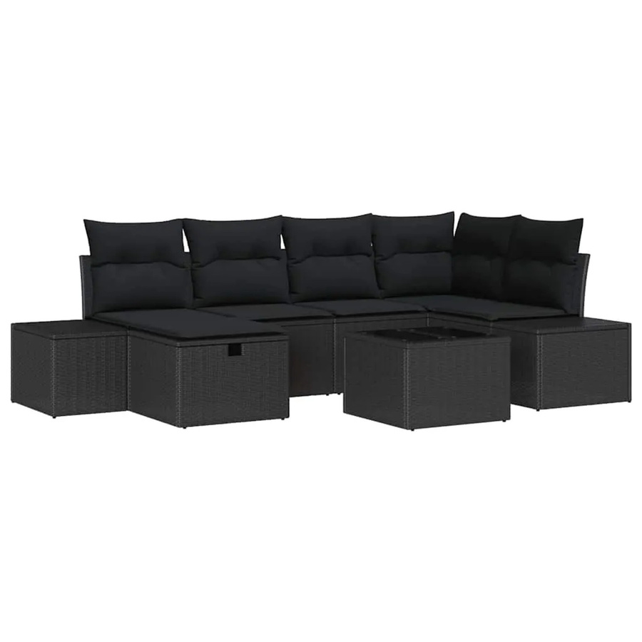 vidaXL 7-teiliges Garten-Sofa-Set aus schwarzem Poly-Rattan mit Kissen und Stauraum in L-Form - Bild 2