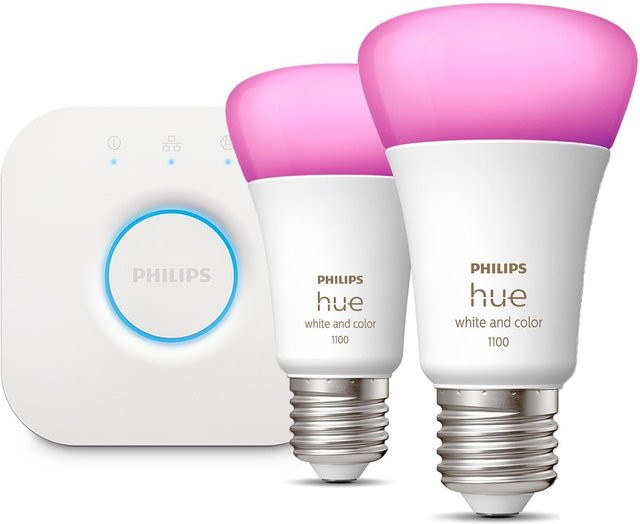 Philips Hue White & Color Ambiance Starter-Set mit Hue Bridge und zwei A60 E27 LED Smart Bulbs in Multicolour - Bild 1
