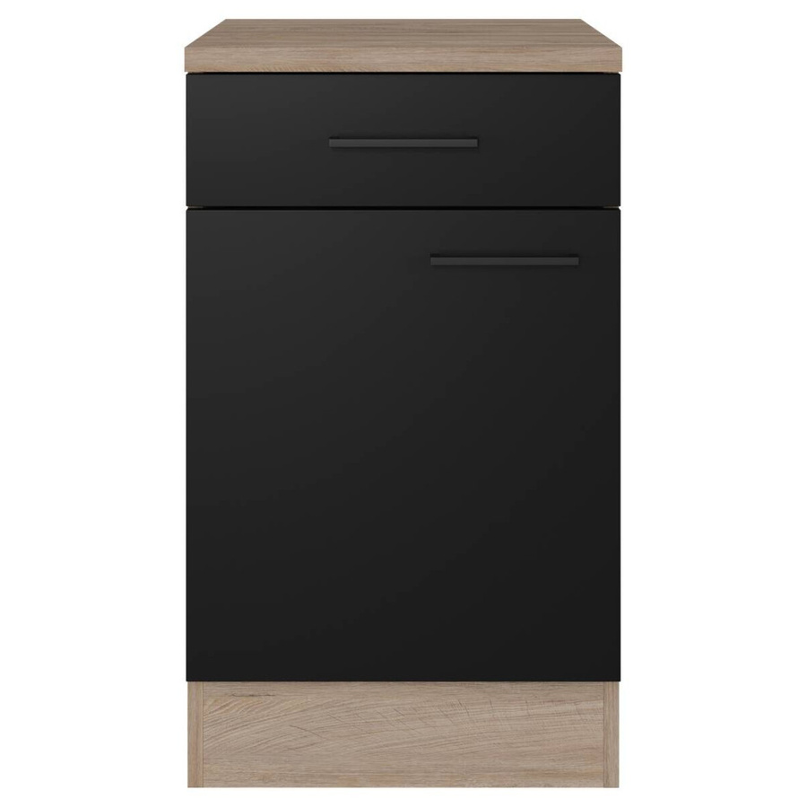 Flex-Well Küchen-Unterschrank Capri in Schwarz Matt mit Endgrain Oak Front, B/H/T: 50 x 85 x 60 cm - Bild 3
