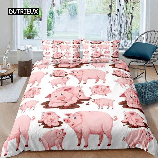 Binchi Outdoor Product Bettwäsche Set Schweinchen Floral in Pink, 3-teilig aus Polyester, B/H: 155 x 215 cm - Bild 1