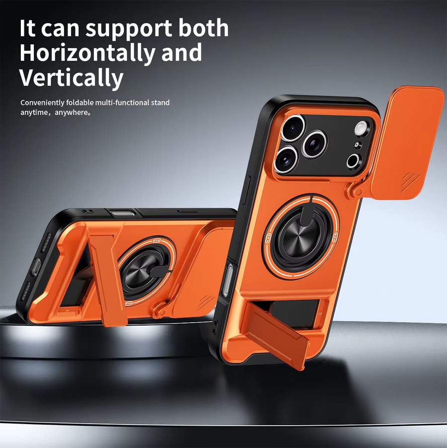 Huikai Magnetische Handyhülle mit Schiebe-Kamera-Schutz und Aufrechter Ständer für iPhone 17 Pro Max 16 Pro Max 15 14 13 in Orange - Bild 4