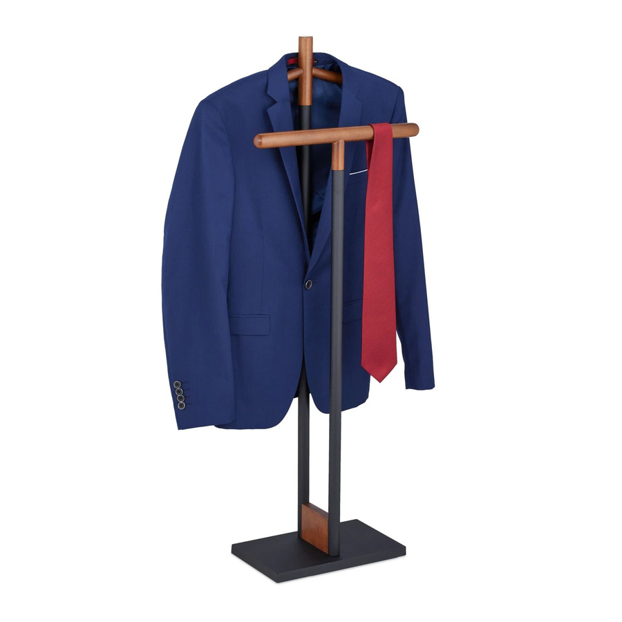 Relaxdays Herrendiener aus Stahl und Buchenholz in Schwarz und Braun, freistehend, H: 112 cm, B: 47 cm, T: 20 cm - Bild 2