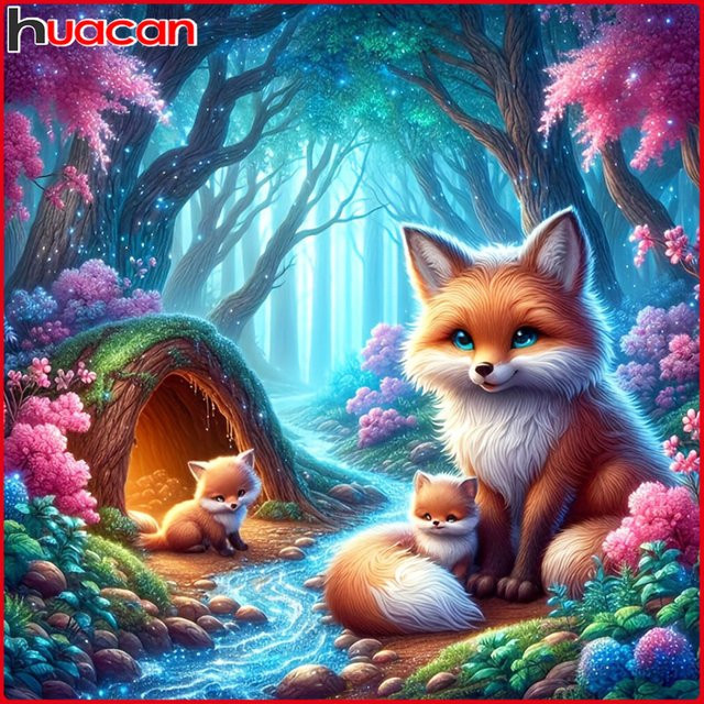 Huacan Diamantmalerei Fuchswald Tierlandschaft als Diamantmosaik Komplettset in Multicolour - Bild 1
