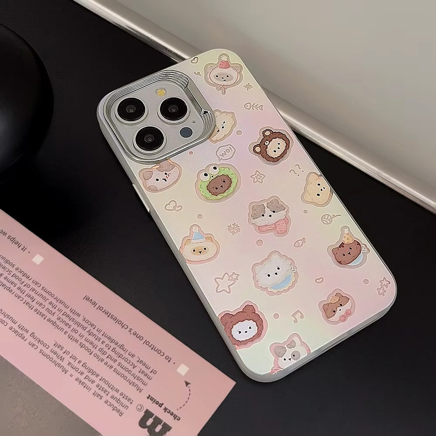 Stoßfeste iPhone Handyhülle mit koreanischem Cartoon-Kätzchen Graffiti Design in Multicolour für iPhone 16, 15, 14, 13, 12 Pro Max - Bild 3