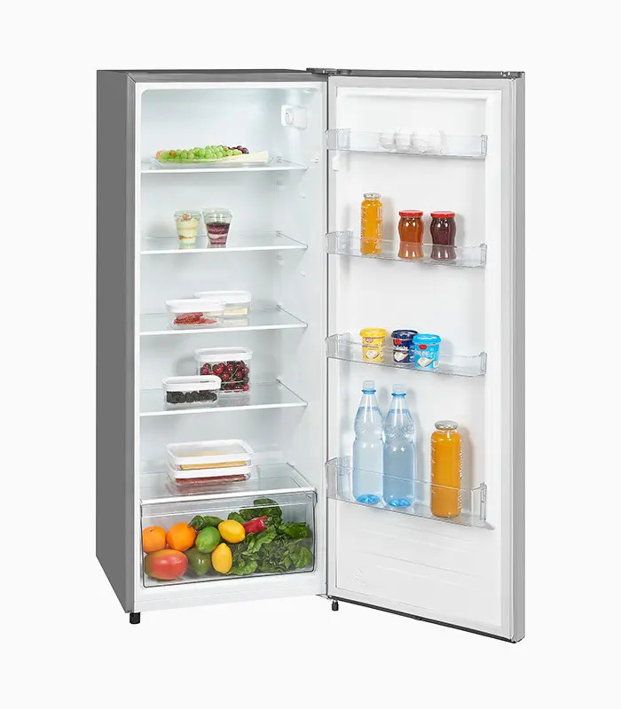 Exquisit KS320-V-010E Vollraumkühlschrank in Silver mit Inoxlook, Standgerät mit LED-Innenbeleuchtung und Flaschenregal, B/T/H: 55,0 x 54,2 x 143,4 cm - Bild 2