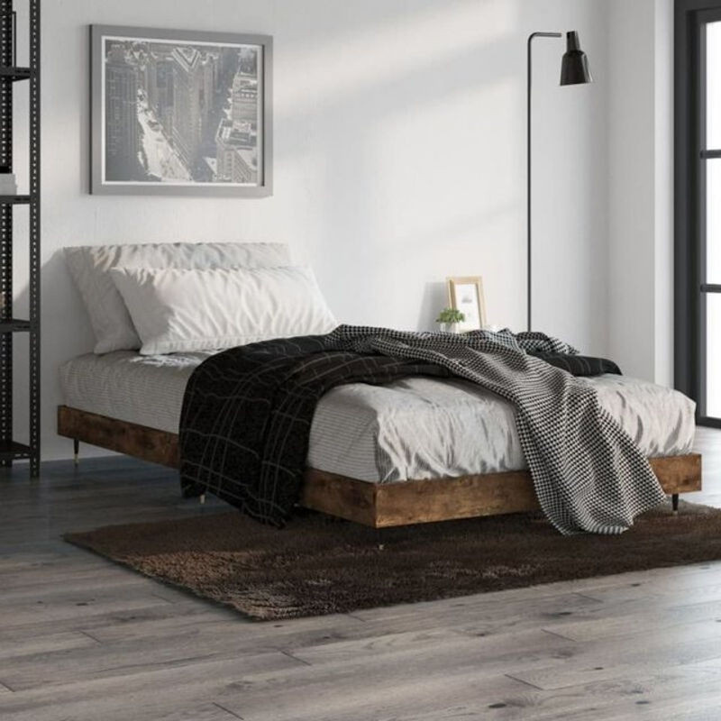 vidaxl Einzelbett Bettgestell ohne Matratze aus Holzwerkstoff und Metall in Braun B/T/H: 90 x 190 x 20 cm - Bild 1