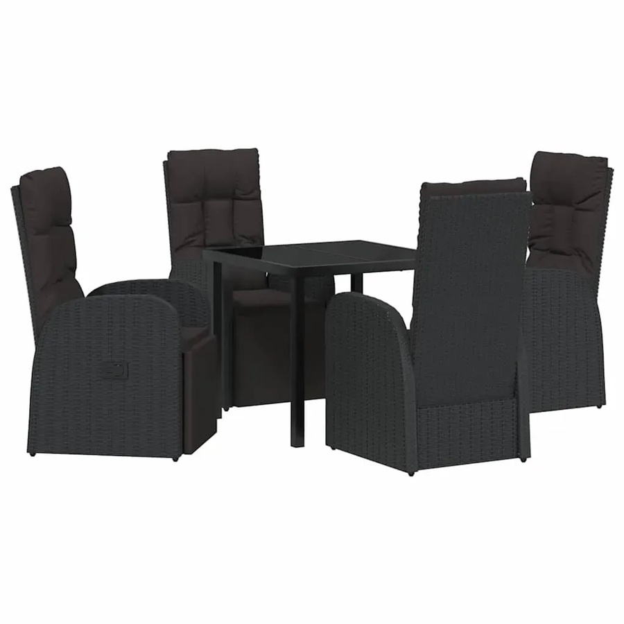 vidaXL Garten Essgruppe 5-teilig aus Poly-Rattan und Stahl in Schwarz mit Kissen und Glastisch - Bild 2