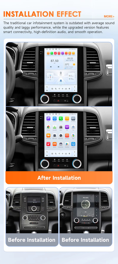 OSSURET Android 14 Autoradio mit 9,7 Zoll Vertikalbildschirm für Renault Koleos, Megane 4, Samsung SM6 und Talisman, Schwarz, mit GPS, Bluetooth, Wireless Carplay und Android Auto - Bild 2