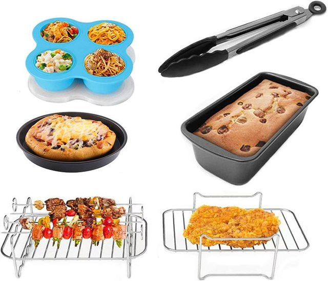 6-teiliges Ninja Antihaft-Zubehörset für 8-Zoll-Luftfritteusen in Multicolor mit Kuchenform, Pizza- und Cupcake-Pfannen sowie Spieß-Toast aus Edelstahl - Bild 1
