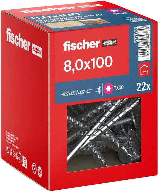Fischer Holzbauschraube PowerFast II Tellerkopf TX Teilgewinde Ø 8 mm, Länge: 100 mm, Silber, 22 Stück - Bild 1