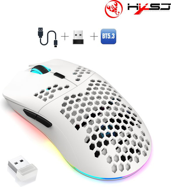 HXSJ T66 Kabellose Gaming-Maus mit RGB-Beleuchtung, 10000 DPI, 3 Modi und makro-programmierbaren 6 Tasten, wiederaufladbar - Bild 1