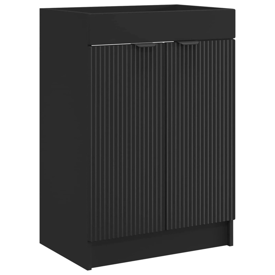 vidaXL Badschrank unter dem Waschbecken in Schwarz, modern mit Schranktüren und Regalböden, B/T/H: 56 x 37,5 x 81 cm - Bild 2