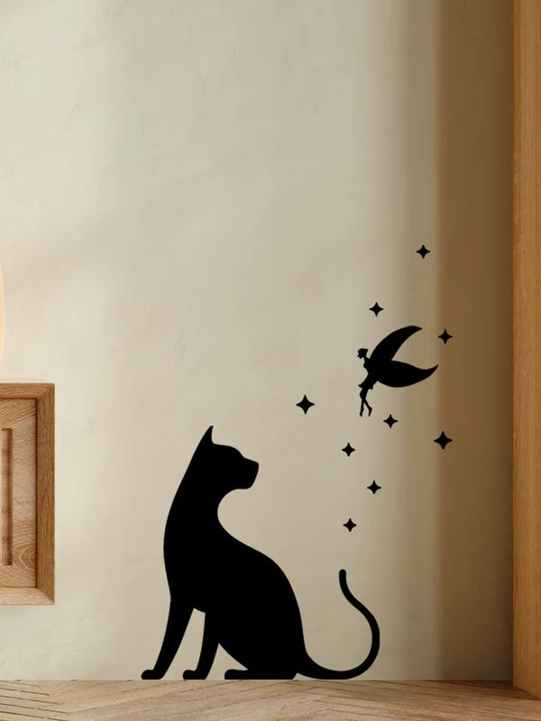 HonC Selbstklebender Wandaufkleber mit Katzen-Silhouette in Schwarz aus PVC für Wohnzimmer und Schlafzimmer - Bild 7