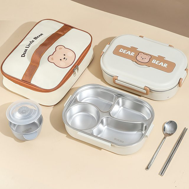 Isolierte Lunchbox aus 304 Edelstahl in Silber, mikrowellengeeignet mit Besteck, ideal für Studenten als Bento Box - Bild 1