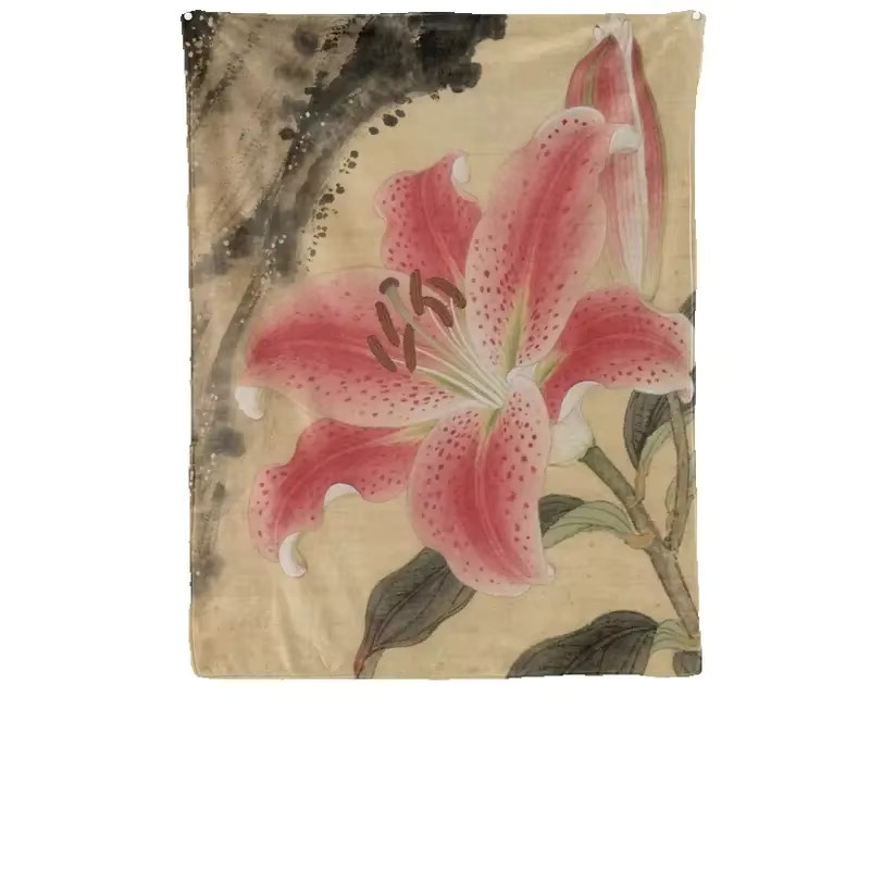 VIKAMA Wandteppich mit rosa Lilien, minimalistischer floraler Wandbehang für dein Wohnzimmer oder Schlafzimmer, B: 60,0 cm, H: 40,0 cm - Bild 2