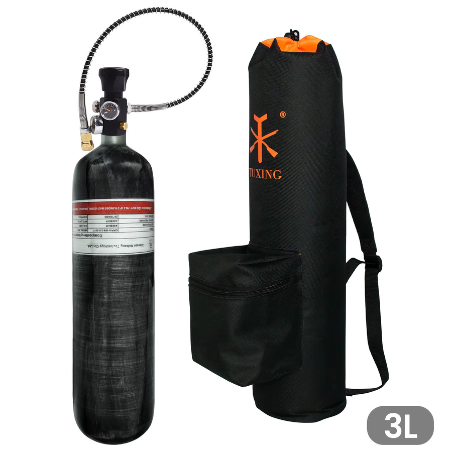 TUXING Kohlefaser-Hochdruckzylinder 3L mit Ladeventil und Schutztragetasche, Schwarz, M18*1.5, 300 Bar/4500Psi - Bild 4