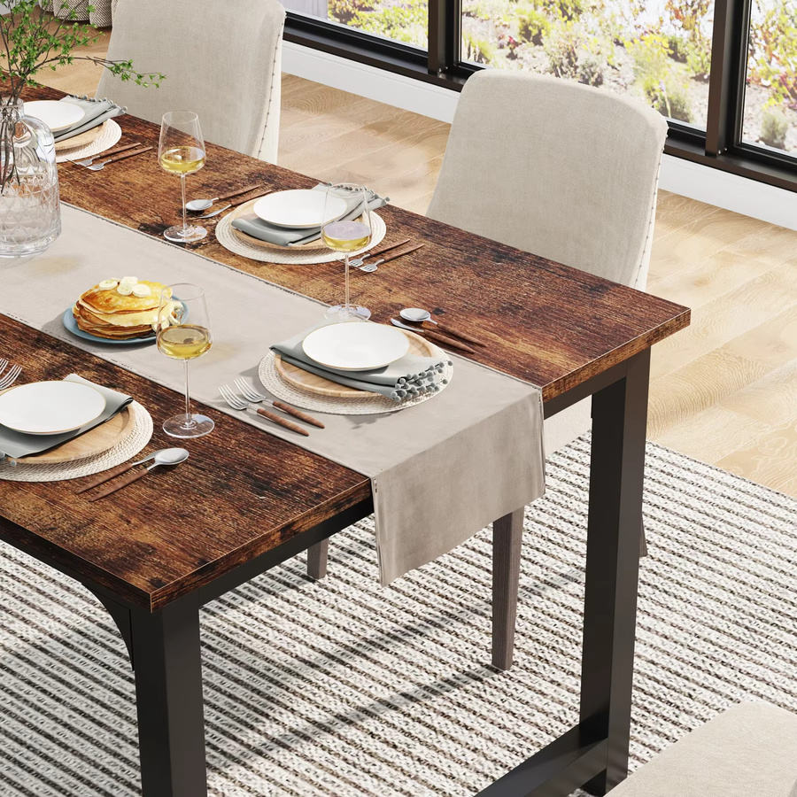 Tribesigns Esstisch im Industrial Design aus Holz, rechteckiger Küchentisch für 4–6 Personen, braun, Breite: 160 cm, Tiefe: 80 cm - Bild 3